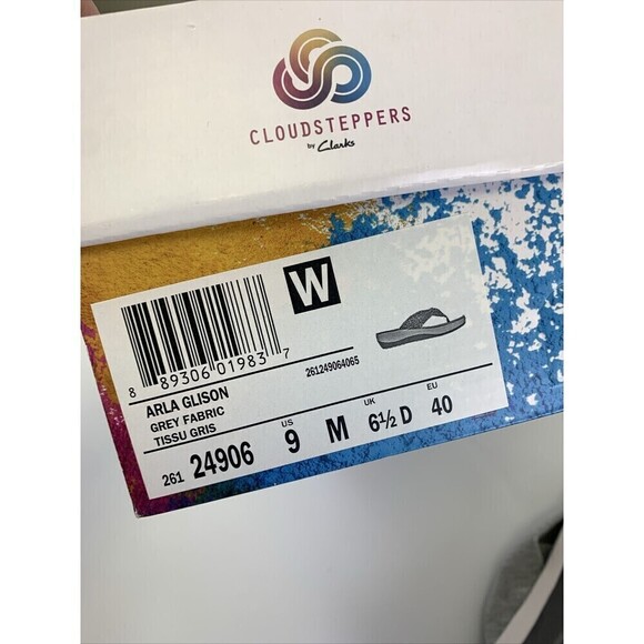 Clarks Cloudsteppers Arla Glison Thong Sandal Wedge Flip Flop Grey Fabric Size 9 - Picture 11 of 11